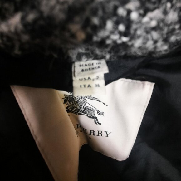 Burberry London Grey Belted Coat Black Knit Sleeves Wool Mohair Alpaca US Size 2 - Picture 12 of 12